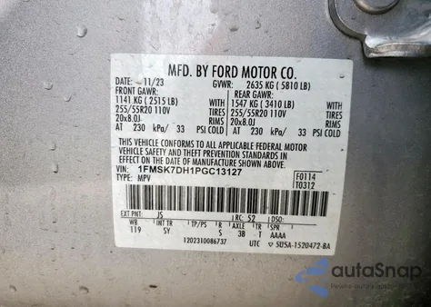 2023 Ford Explorer Xlt из США, поврежденный, VIN 1FMSK7DH1PGC13127